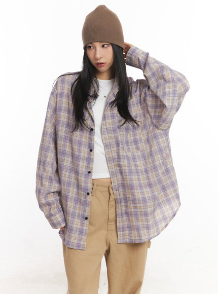 oversize-checkered-collared-shirt-ca504 / purple