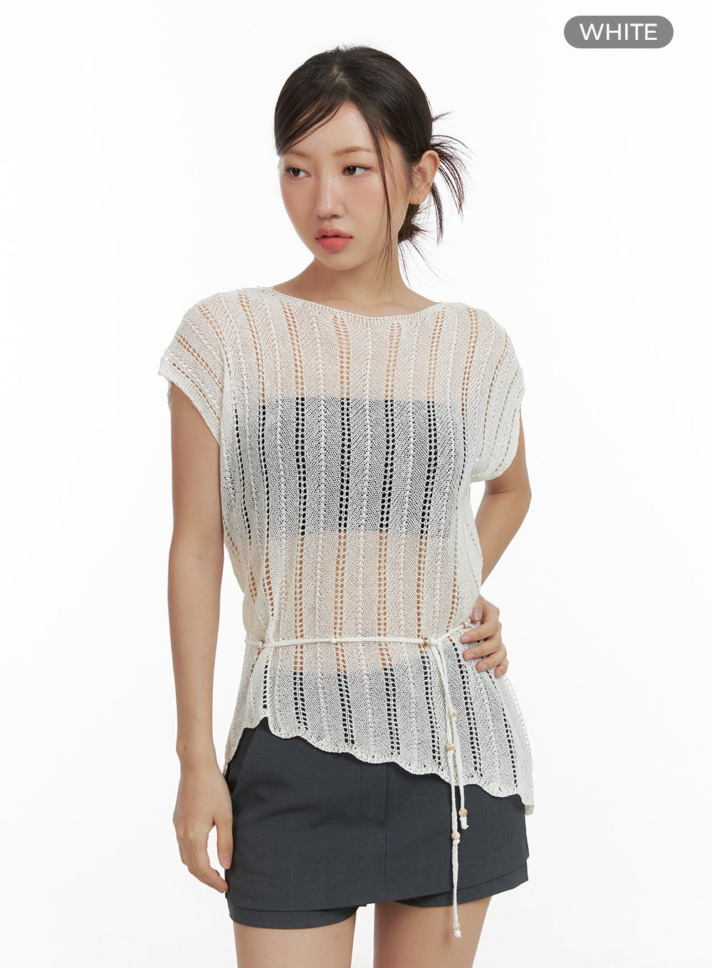 hollow-out-knit-sleeveless-cl418 / White