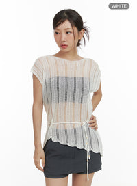 hollow-out-knit-sleeveless-cl418 / White