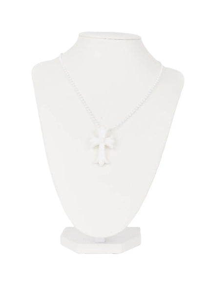 black-cross-pendant-necklace-cl528 / White
