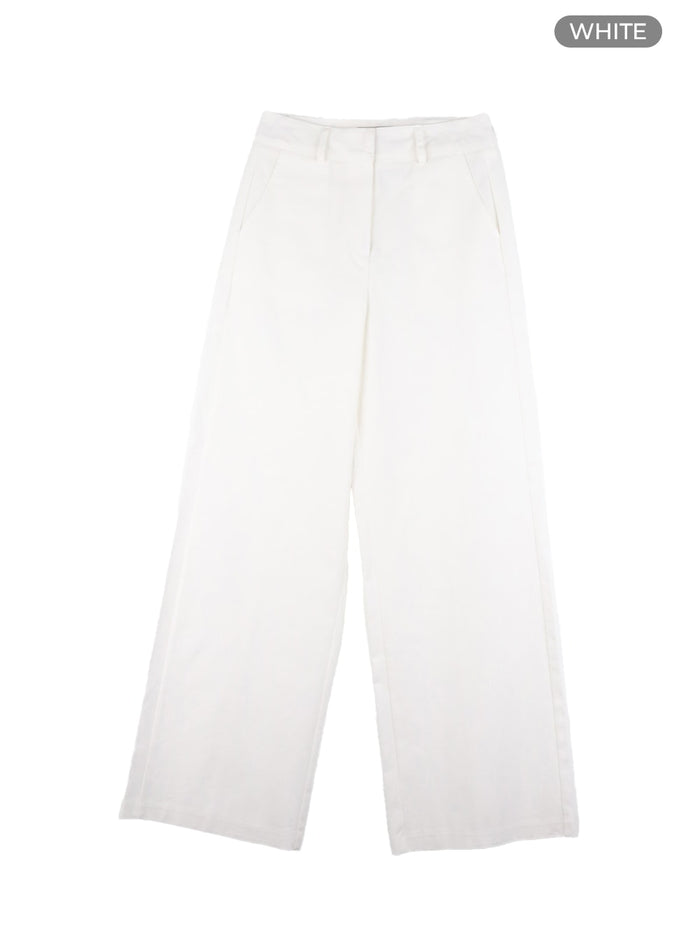 cotton-solid-straight-leg-trousers-ca418 / White