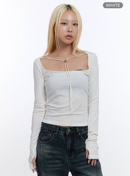 string-square-hand-warmer-sleeve-top-co419 / White