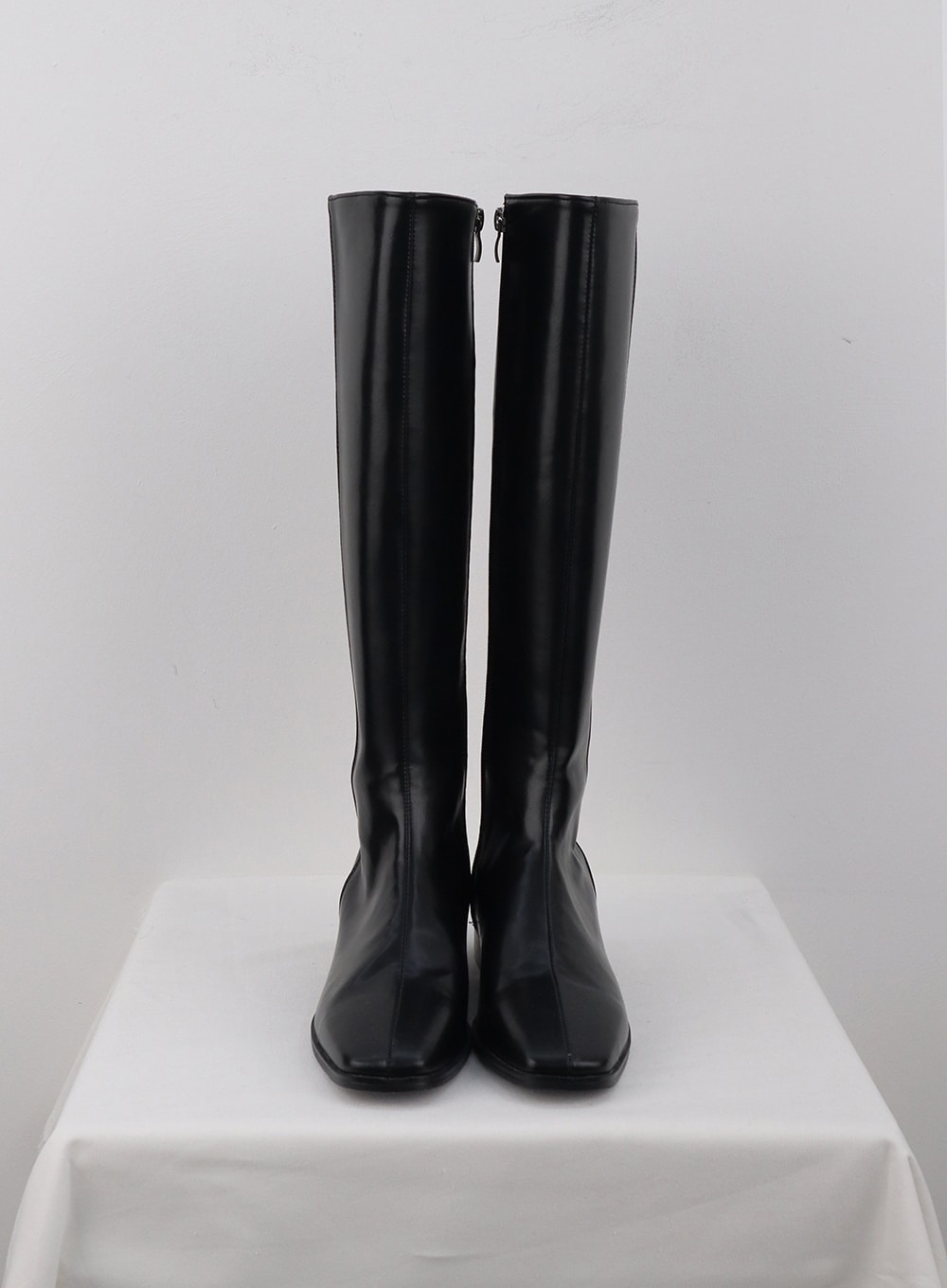 Faux Patent Leather Mid-Calf Boots Black Women's 8.5