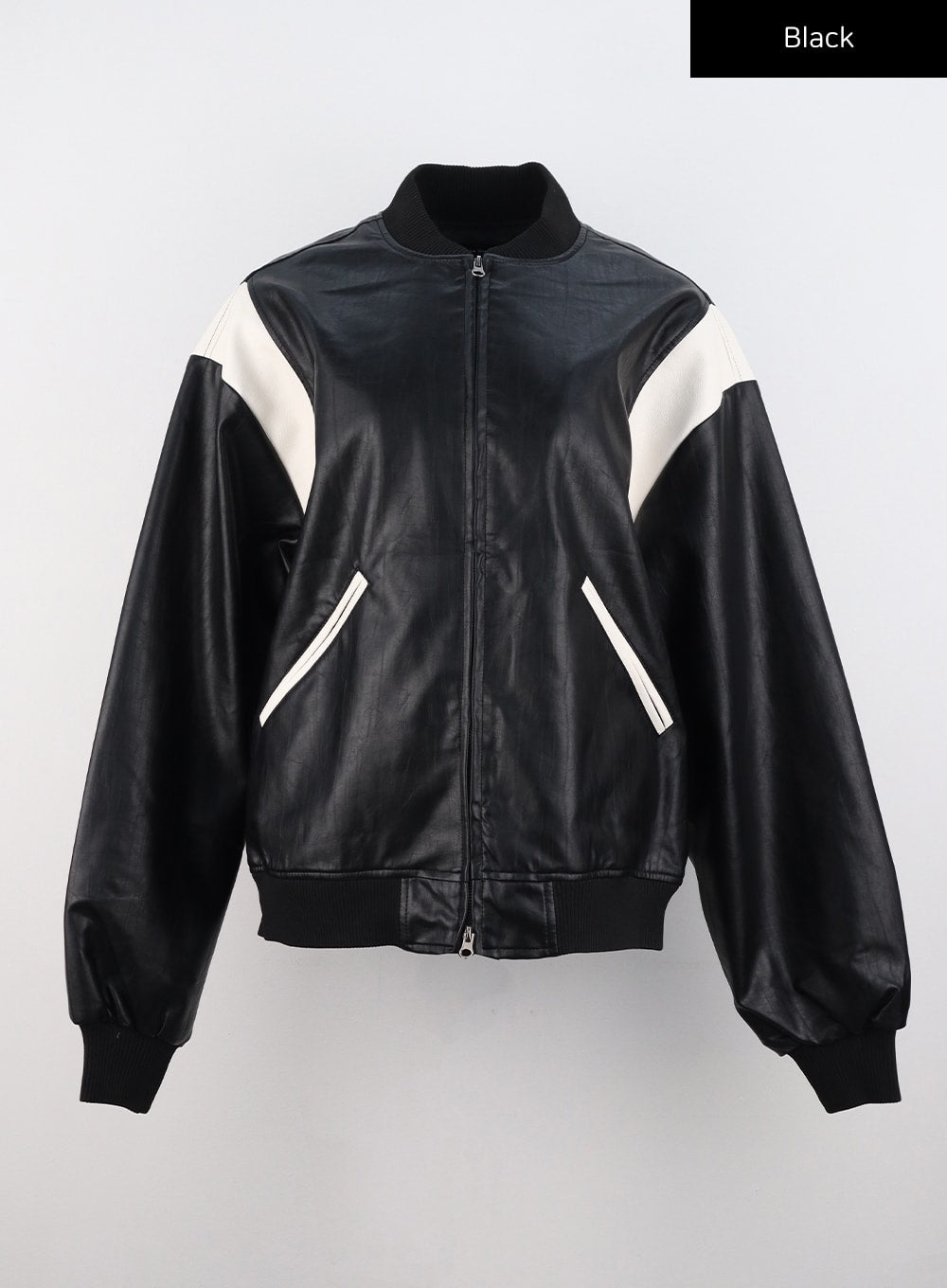 Faux-leather varsity jacket