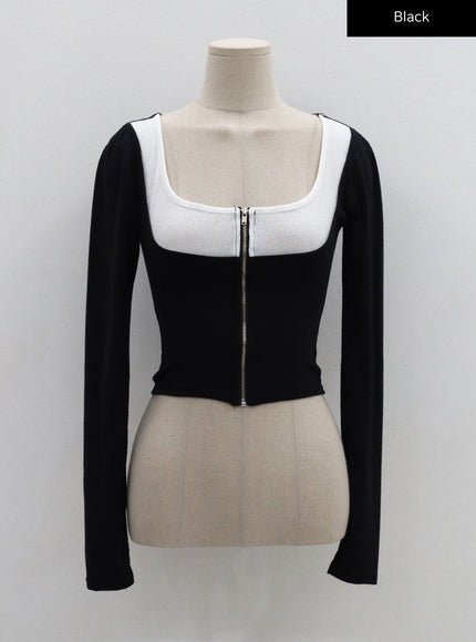 Two Tone Zip-Up Cropped Top CG31