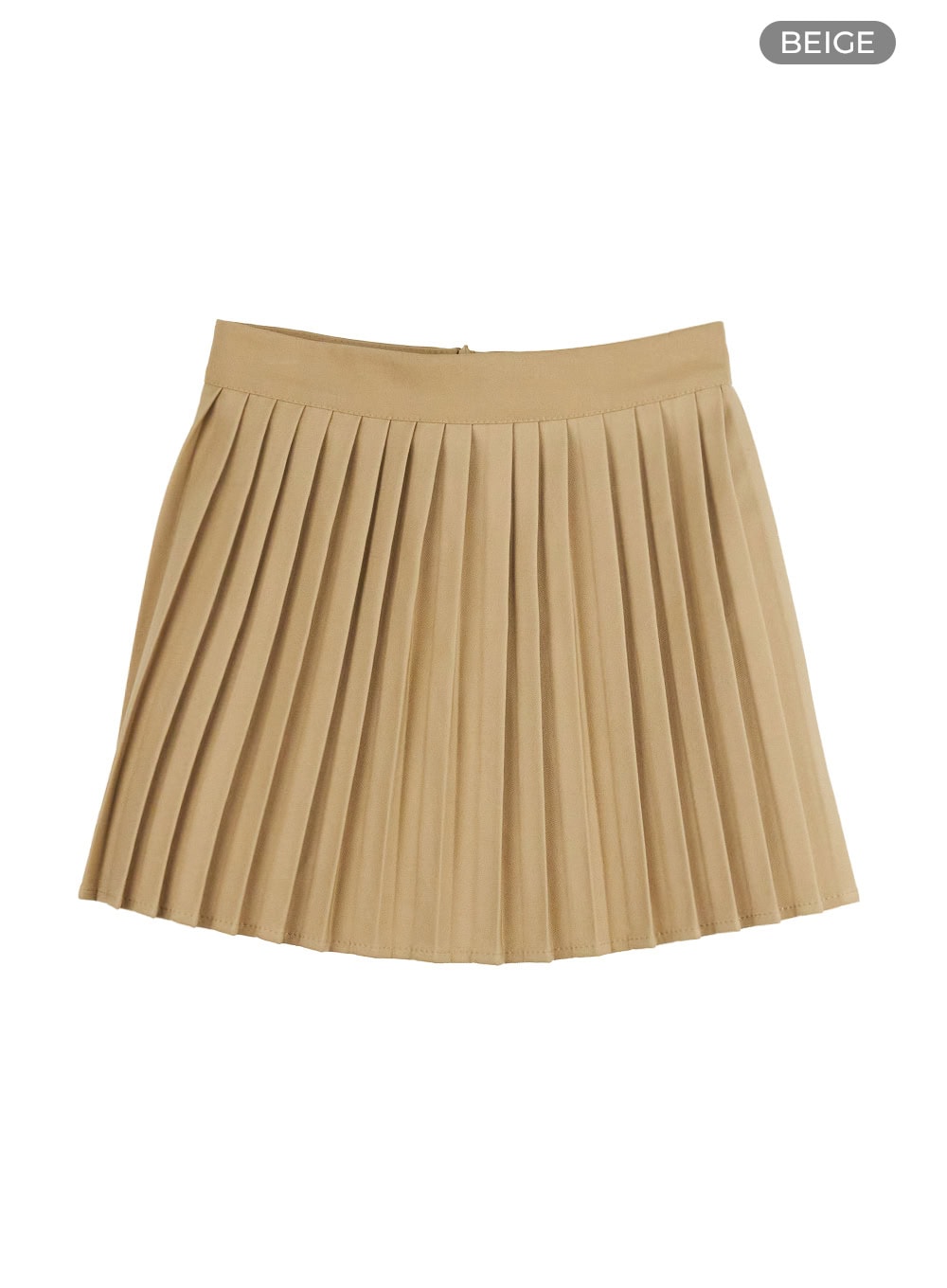 pleated-solid-mini-skirt-ou418 / Beige