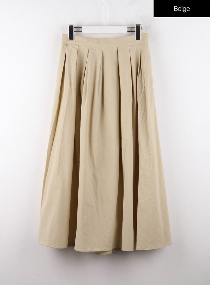 solid-waist-banding-maxi-skirt-od320 / Beige