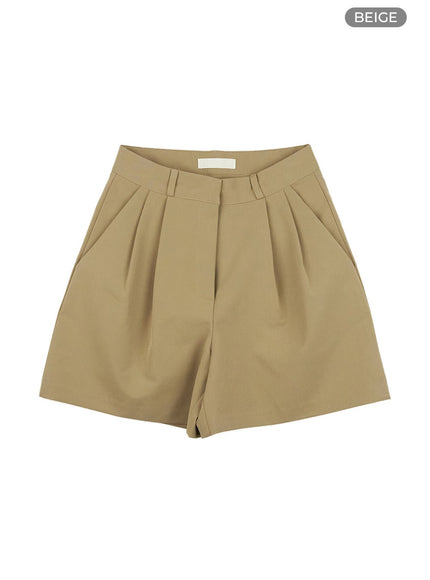 solid-pintuck-short-slacks-ol416 / Beige