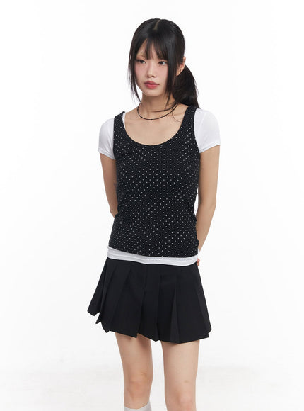 polka-dot-slim-fit-tank-top-cy514 / Black