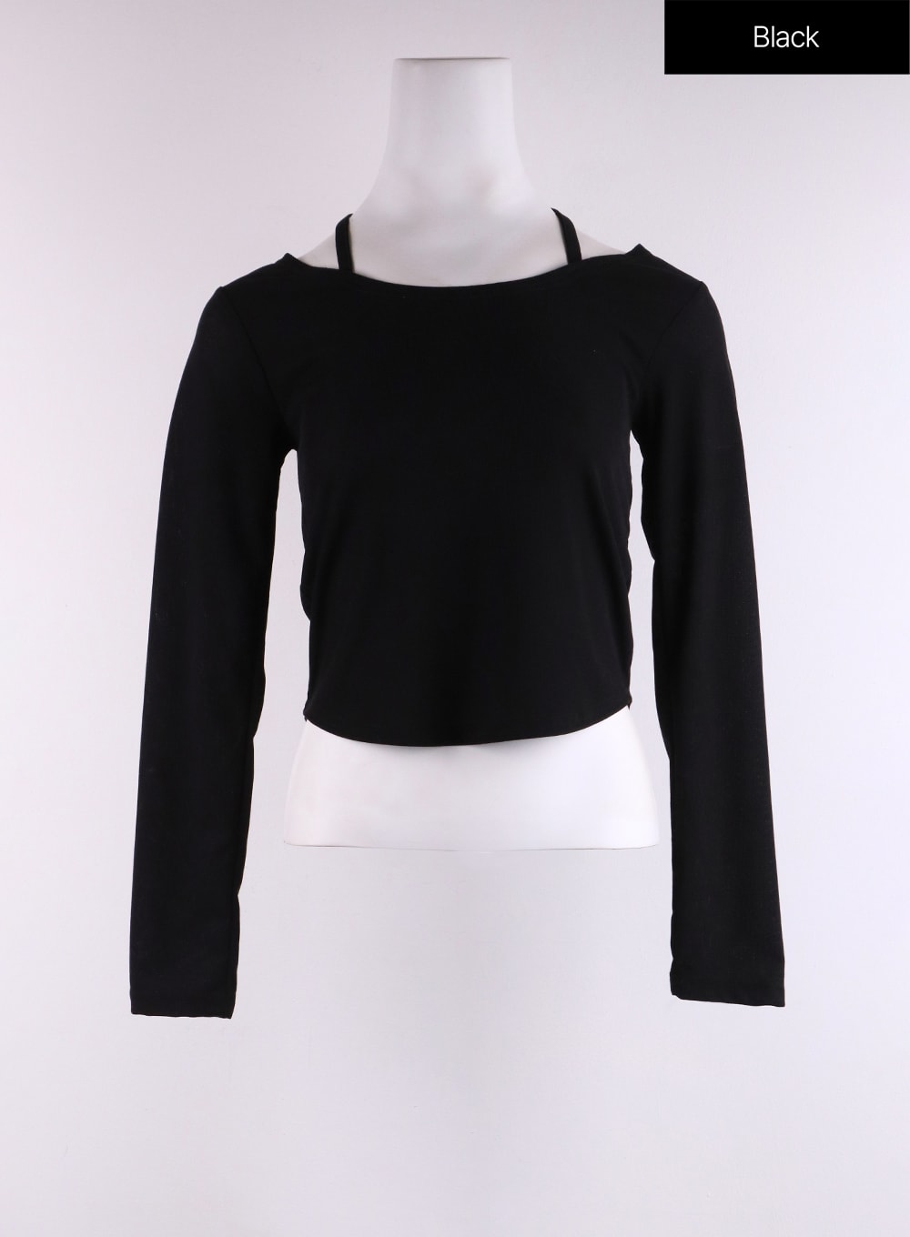 halter-neck-long-sleeve-top-cf401 / Black