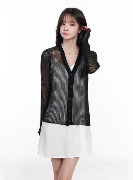 v-neck-mesh-cardigan-cm527 / Black