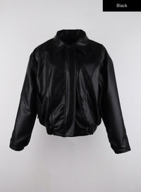 faux-leather-bomber-jacket-cd321 / Black