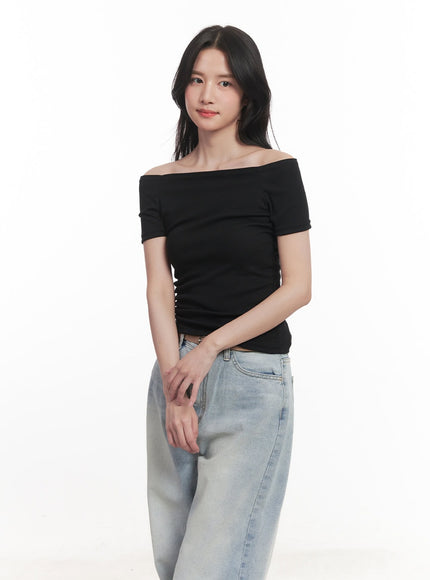 off-shoulder-cropped-t-shirt-ca510 / Black