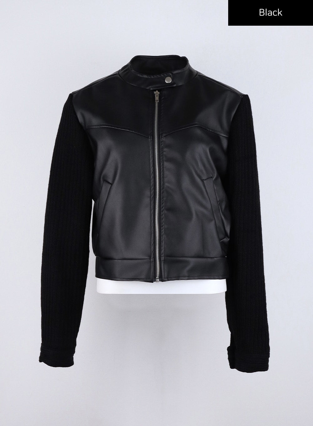 Selling unbalanced fake leather jacket