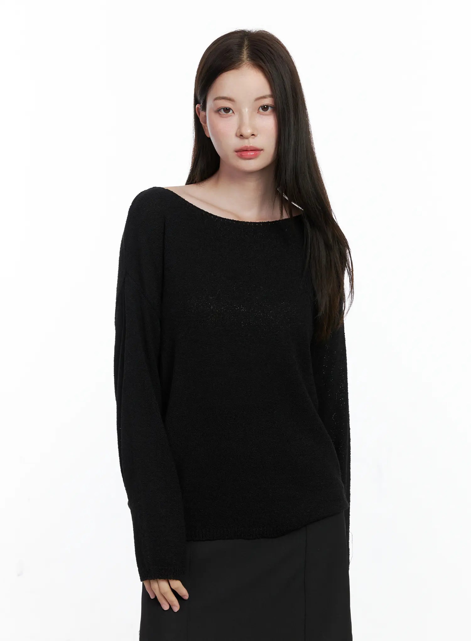 oversized-boatneck-knit-sweater-co506 / Black