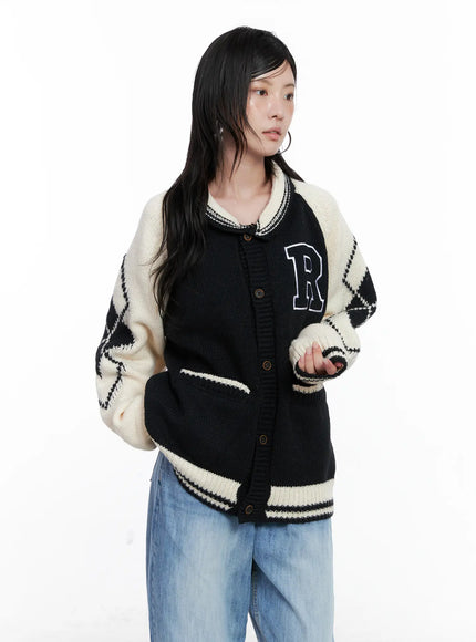 varsity-knit-buttoned-cardigan-cs529 / Black