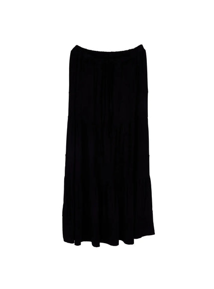 tiered-maxi-skirt-with-drawstring-ca524 / Black