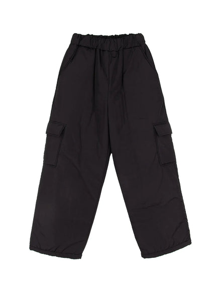 elastic-waist-wide-cargo-trousers-cj512 / Black
