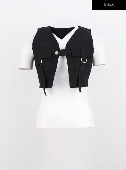 strap-pocketed-crop-vest-co327 / Black