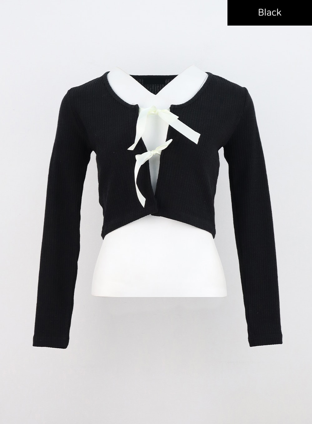 ribbon-tie-crop-knit-cardigan-cn306 / Black