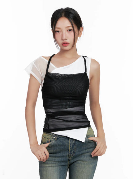 Mesh Draped Halter Tank CL518