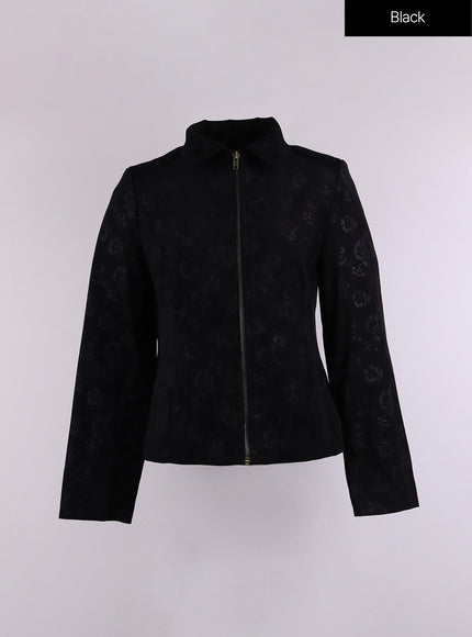 floral-jacquard-zip-up-jacket-cj426 / Black