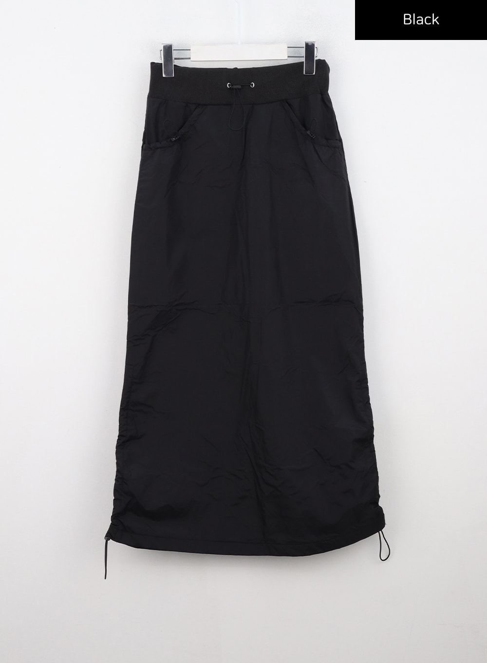 nylon-shirring-midi-skirt-cn307 / Black