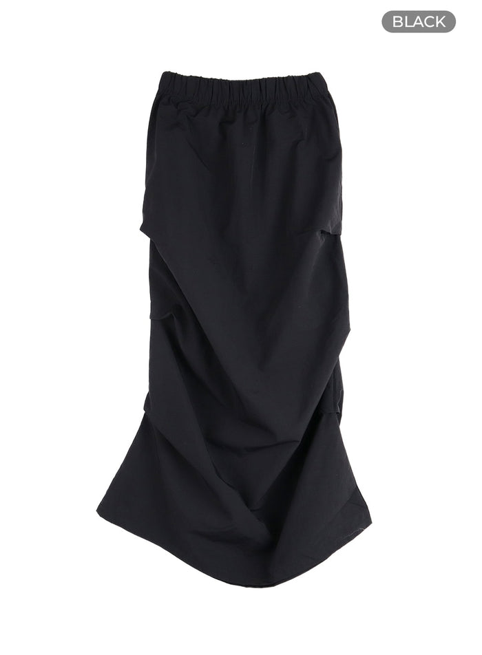 pintuck-nylon-maxi-skirt-of427 / Black