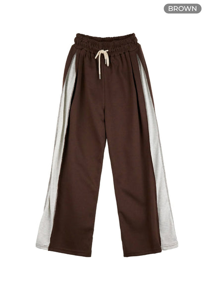 string-color-block-sweatpants-ol408 / Brown