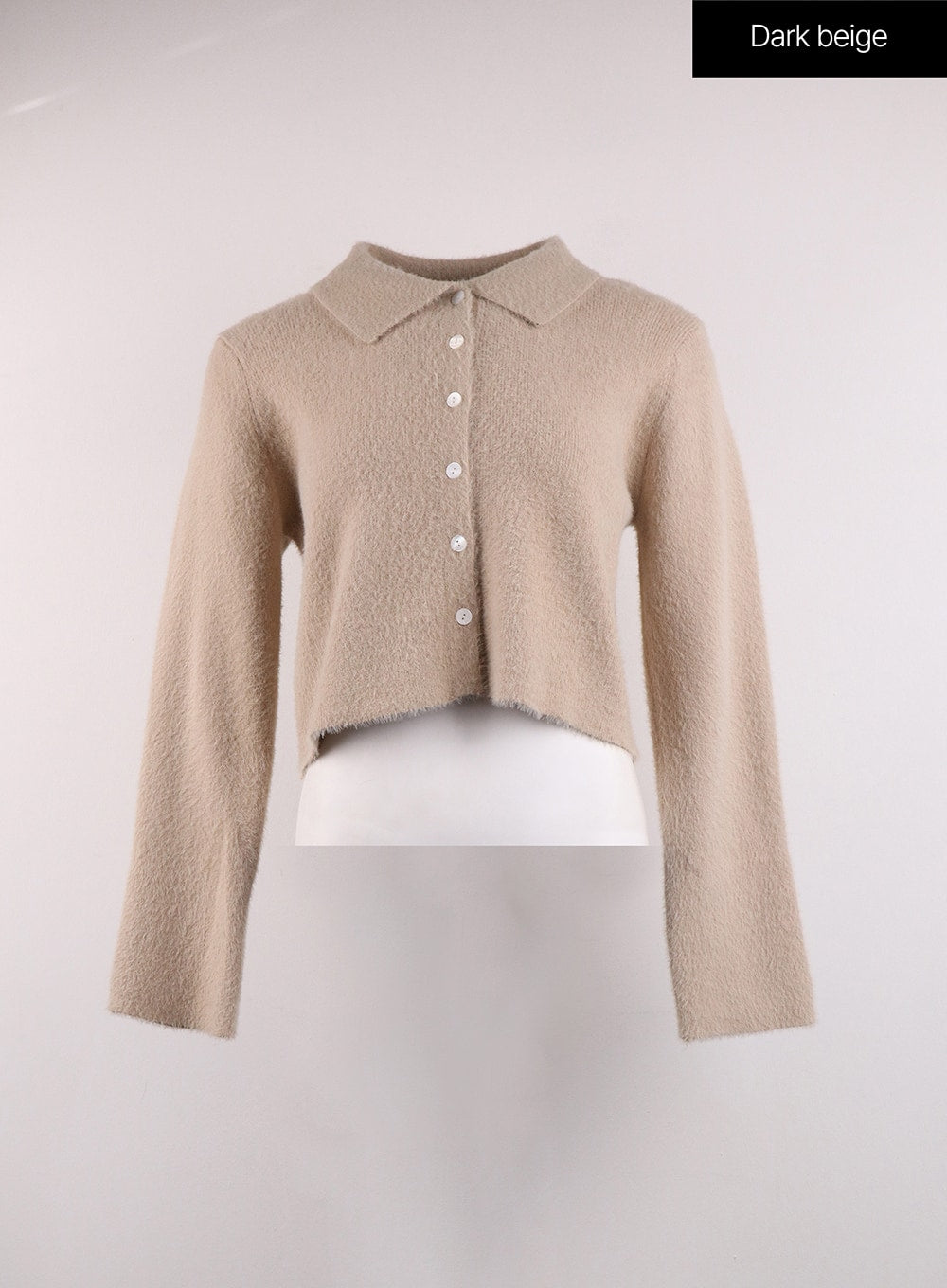 solid-button-cardigan-with-collar-oj417 / Dark beige