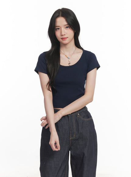 basic-slim-fit-crop-top-ca510 / Dark blue