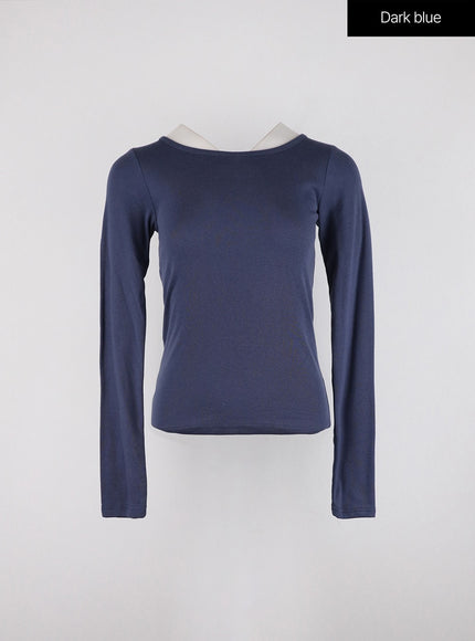 long-sleeve-u-neck-top-od327 / Dark blue