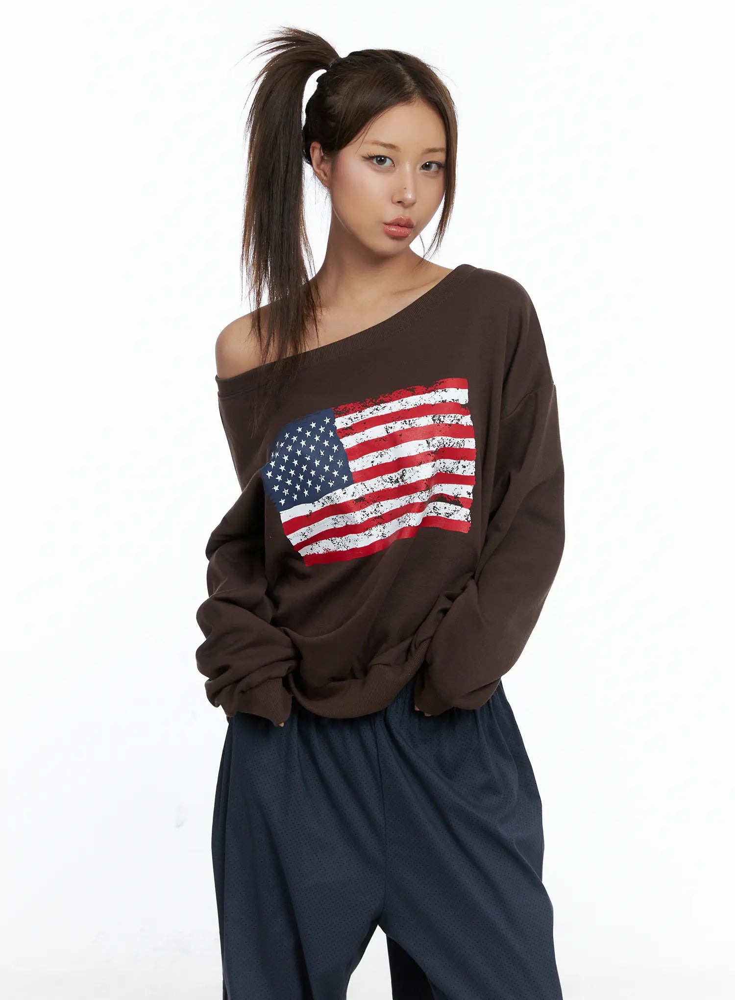 American Flag Off-Shoulder Sweatshirt CS504