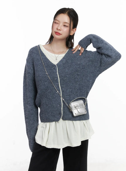 Two-Tone Wool Knit Cardigan CJ506