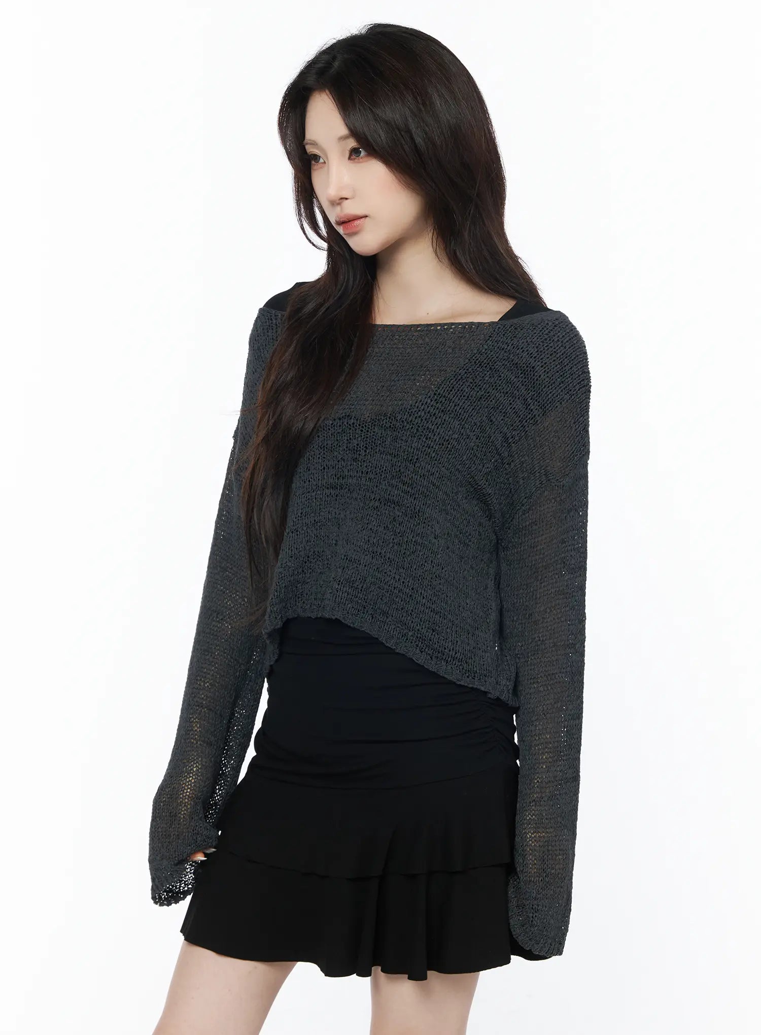 sheer-knit-relaxed-sweater-cu504 / Dark gray