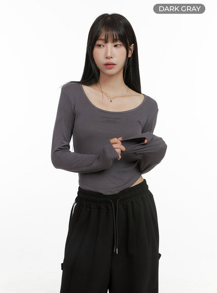 u-neck-slim-fit-crop-tee-cg430 / Dark gray