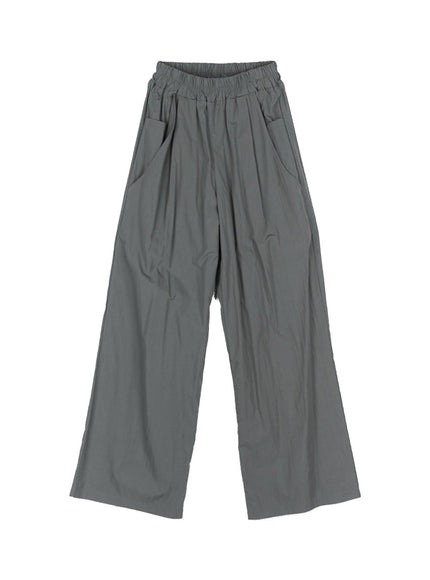 wide-fit-pintuck-nylon-trousers-cy512 / Dark green