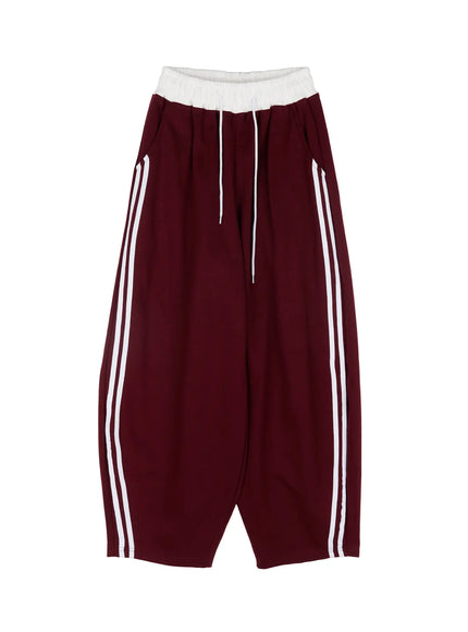 layered-two-tone-sweatpants-cf506-1 / Dark red