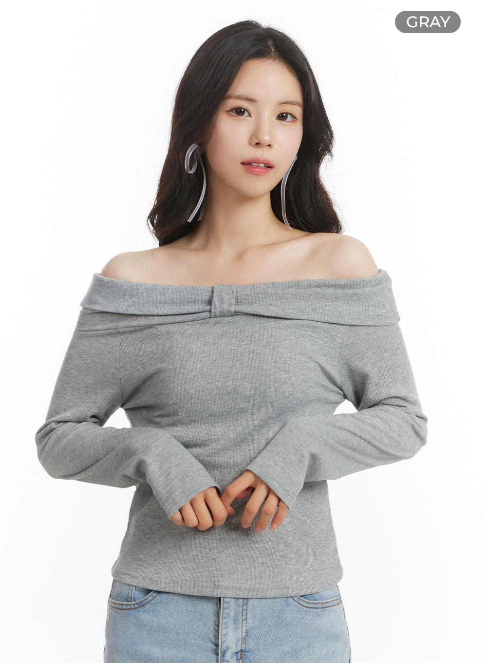 off-shoulder-long-sleeve-top-of428 / Gray