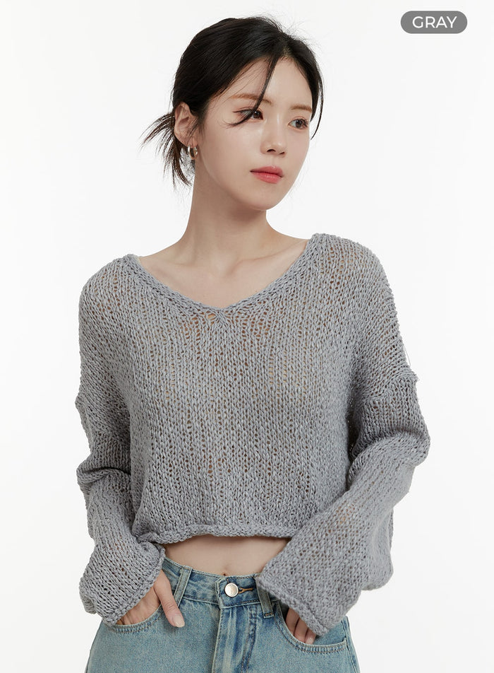 boat-neck-mesh-summer-sweater-oa405 / Gray