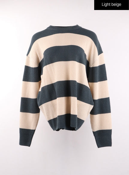 stripe-knit-sweater-of405 / Light beige