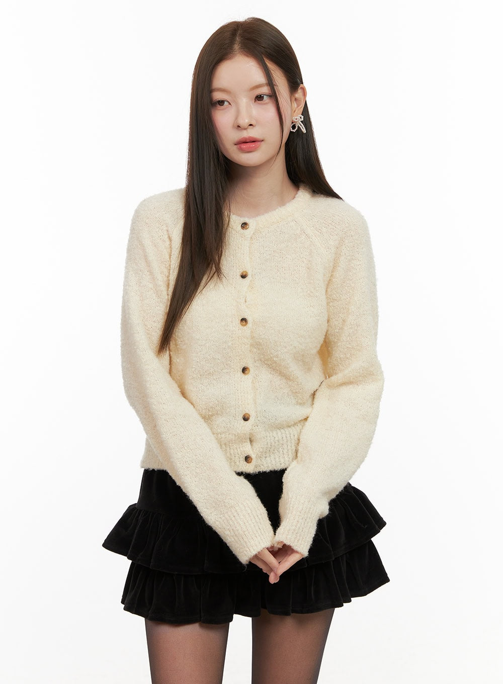 wool-blend-round-neck-cardigan-od412 / Light beige