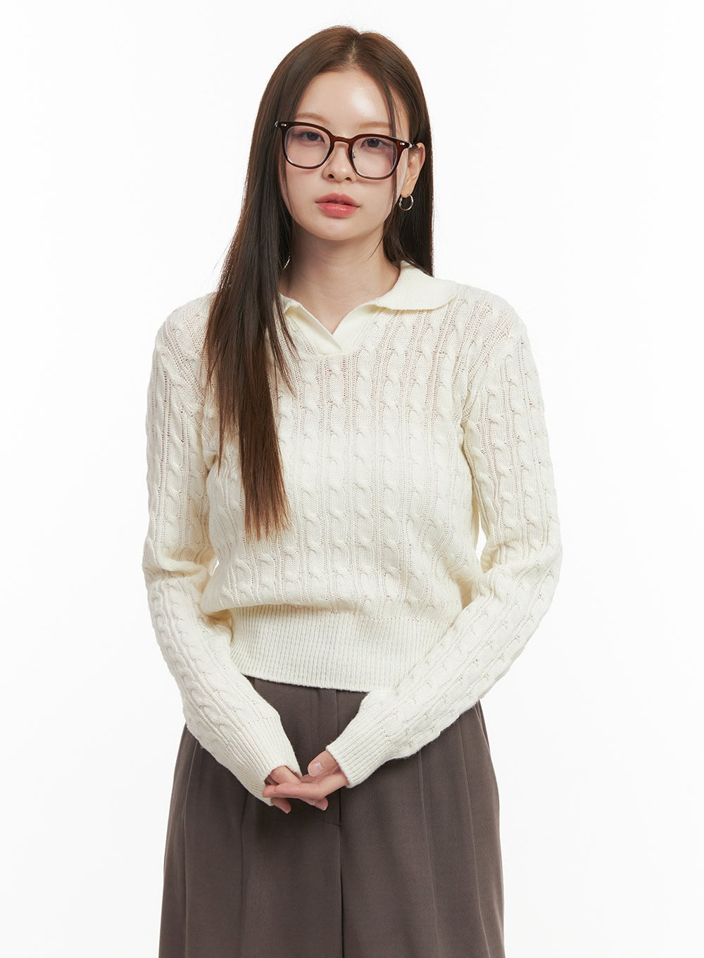 cozy-cable-knit-sweater-od417 / Light beige