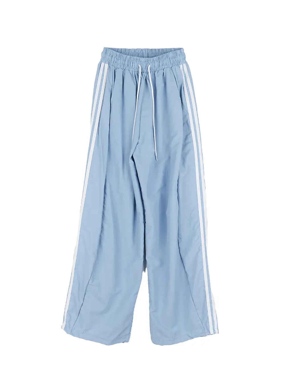 striped-wide-leg-nylon-track-pants-cl509 / Light blue