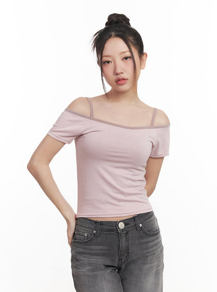 slim-fit-stylish-crop-tee-cami-set-cm528 / Light pink