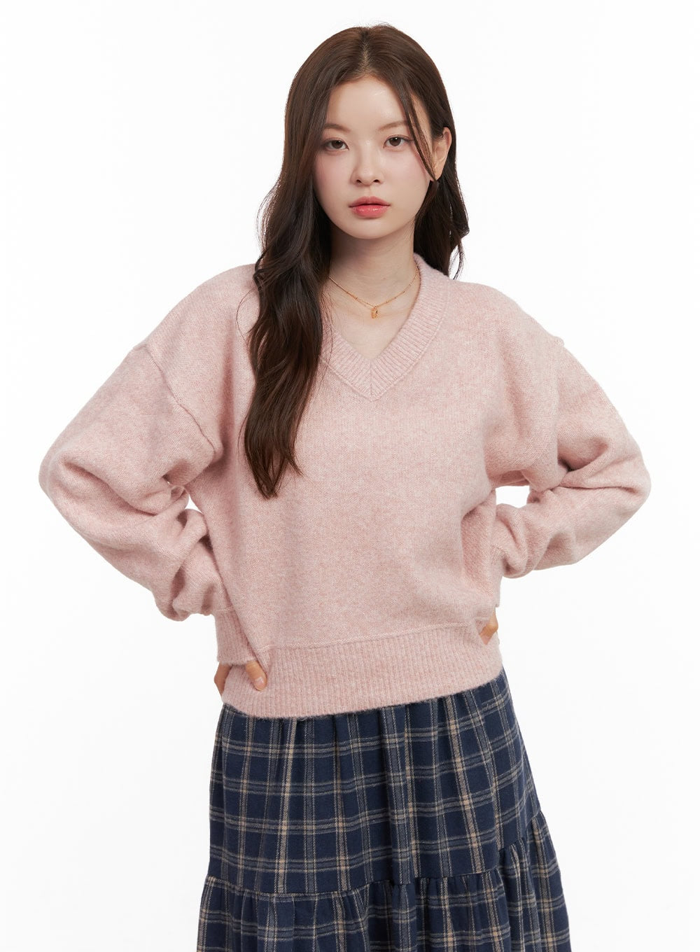 warmwool-solid-v-neck-sweater-od403 / Pink