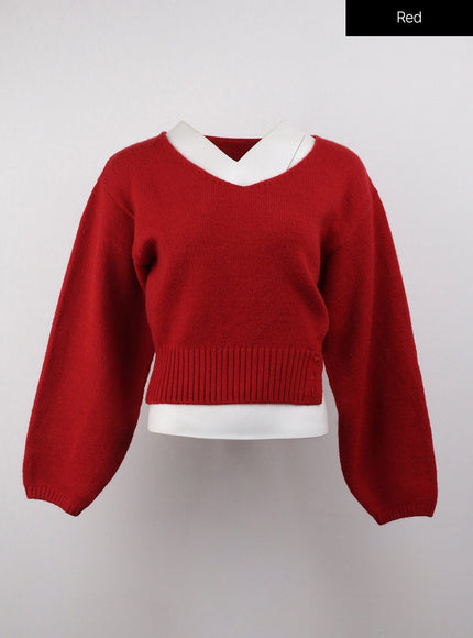 v-neck-solid-sweater-oj411 / Red