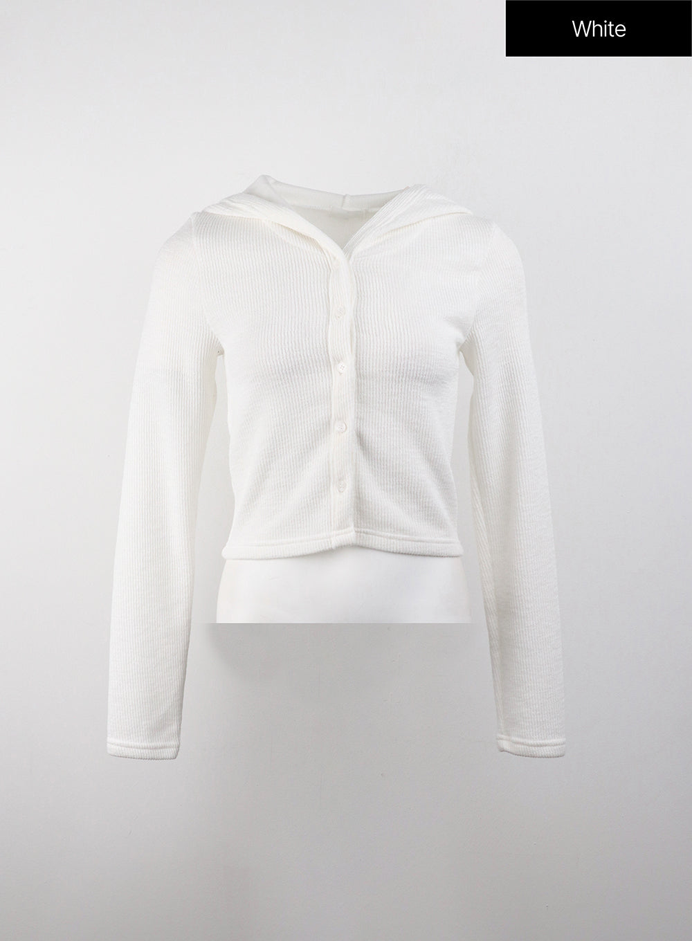 solid-buttoned-hooded-cardigan-cj408 / White