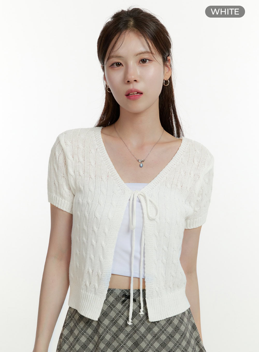 v-neck-short-sleeve-cardigan-ou427 / White