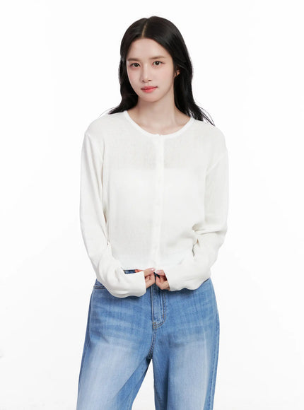 Round-Neck Mesh Knit Cardigan CL516